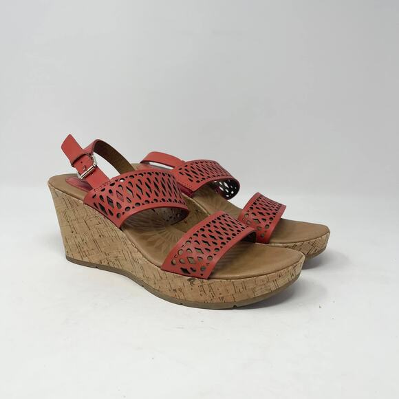 Montana Artisan‎ Red Perforated Leather Cork Wedge Sandal - Picture 1 of 10